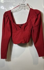 Zara Womens Red Long Puff Sleeve Sweetheart Neck Corset Cropped Blouse Top Sz M