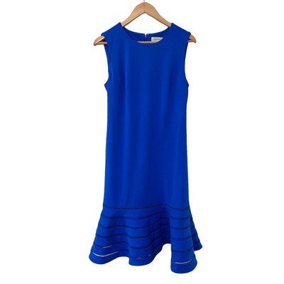 Calvin Klein Mesh Illusion Scuba Mermaid Dress Size 10 Royal Blue Career Office
