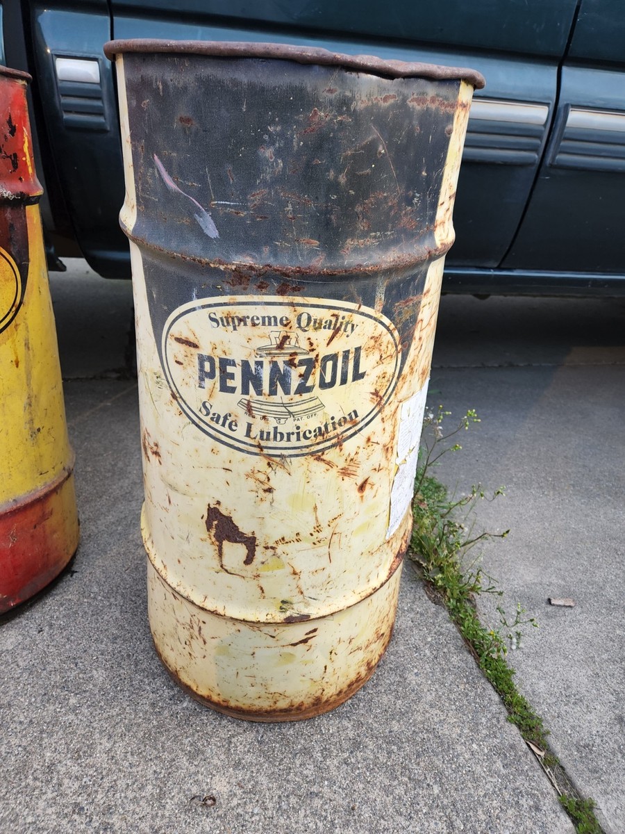 Vintage Pennzoil Oil Drum 16 Gallon Garbage Shop Can Rust And
