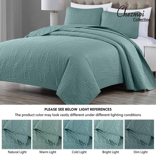 Chezmoi Collection Austin 3-Piece Oversized Bedspread Coverlet Set King, Spa ... - Picture 5 of 10