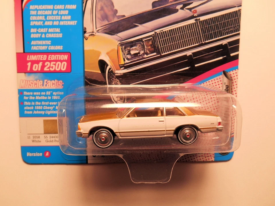 80'S MUSCLE WHITE & GOLD 1980 CHEVROLET MALIBU DIE-CAST CAR BY JOHNNY LIGHTNING - Image 2 of 3