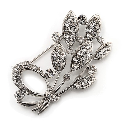 Silberfarbene klare Kristall Bouquet Brosche
