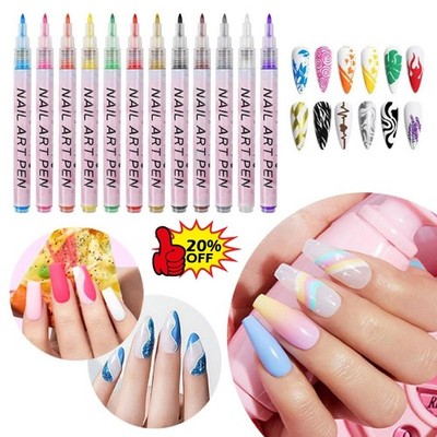 12 - Color DIY Nail Art Markers Water - Based Quick - Dry Drawing P ens