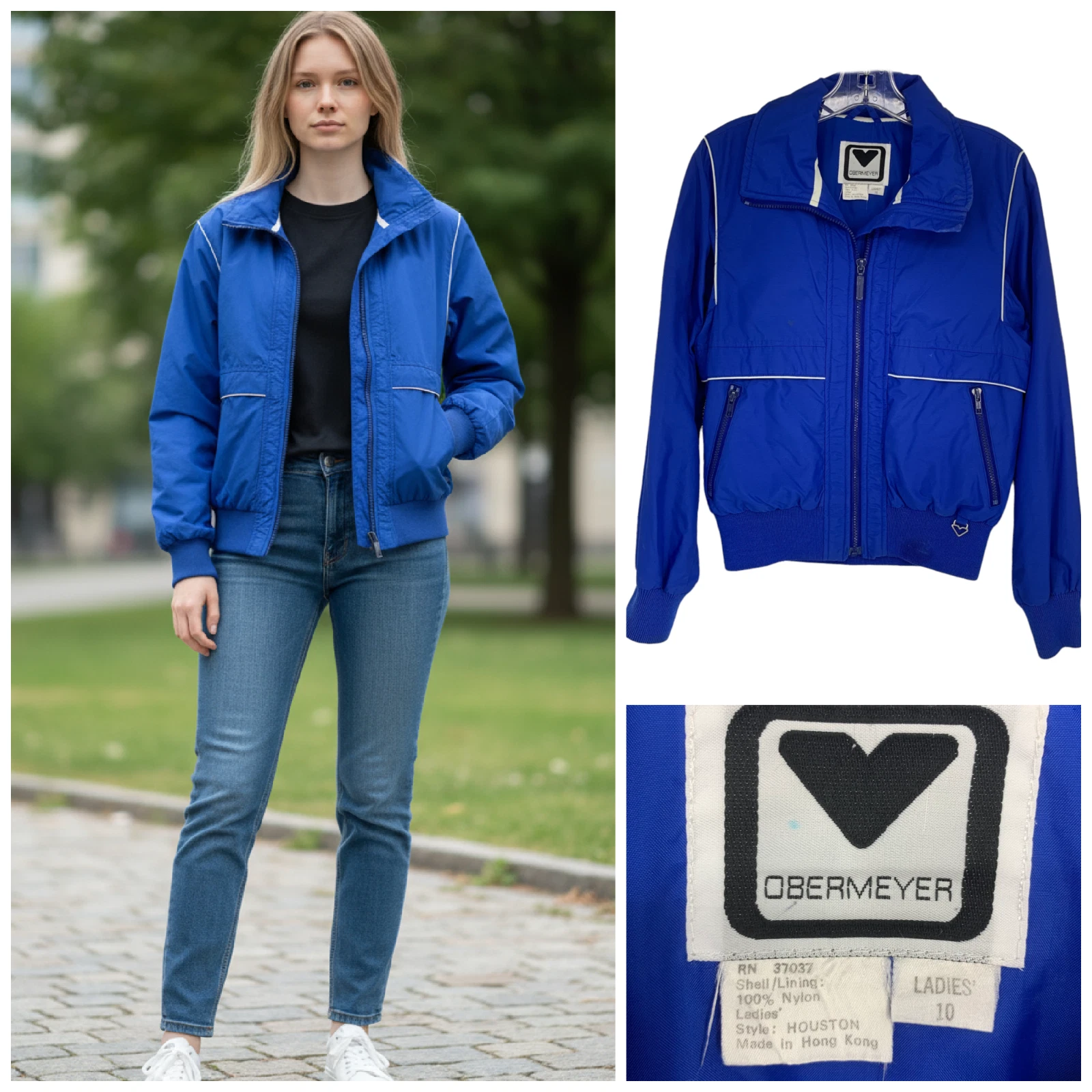 Vintage Obermeyer Houston Ski Snow Jacket Royal Blue Hong Kong Women's Sz 10
