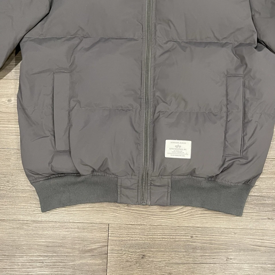 Alpha Industries Adults Puffer Bomber Jacket Men’s M Gray - Image 4 of 4