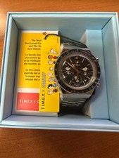 Timex Q Peanuts Snoopy Chronograph Quartz Watch New Complete Set Blue Dial Boxed