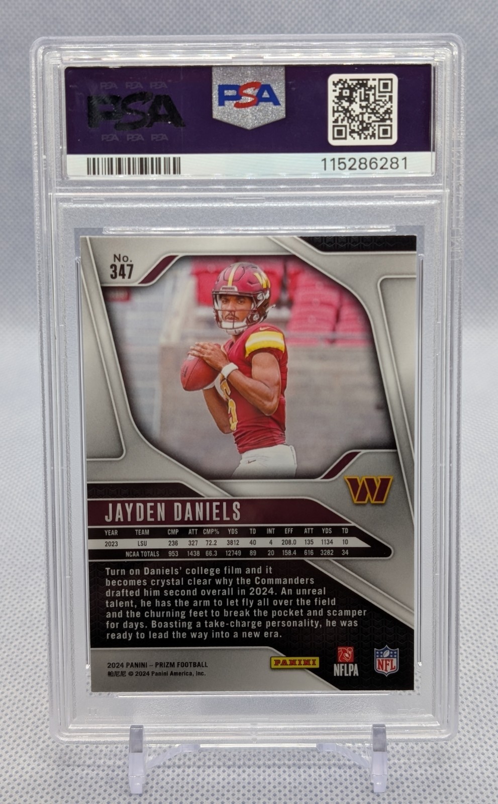 Jayden Daniels RC Rookie Prizm PSA 9 MINT - 2024 Panini Prizm Commanders view 4