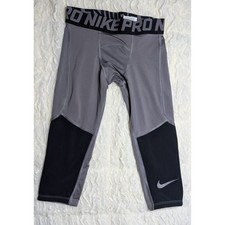 Nike Pro Boys Compression Leggings Gray Black Dri-Fit Size Youth S