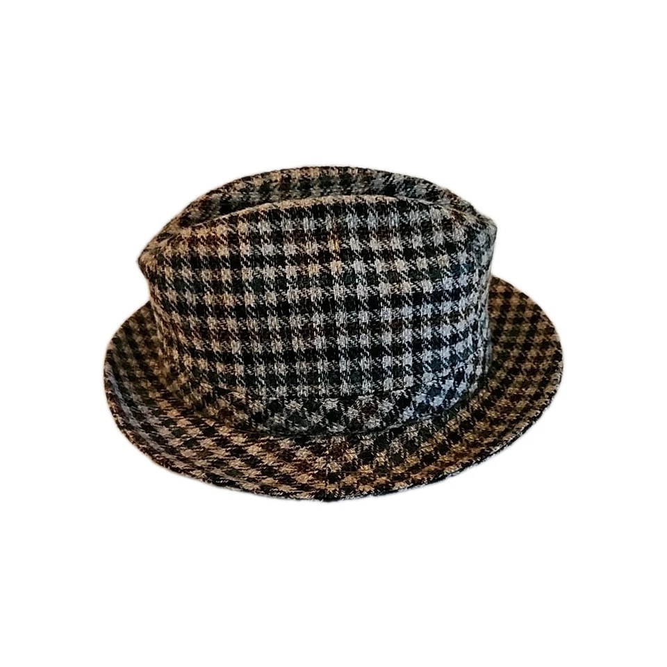 De colección LL Bean Trilby Fedora Sombrero Pata de Gallo Cuadros Retro Marrón Verde Para Hombres Talla 7 1/2 Foto 4 de 4