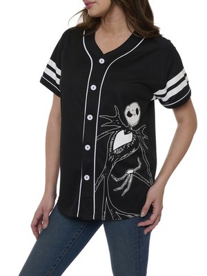 Women's Jack Skellington Baseball Jersey Shirt Nightmare Before Christmas Black