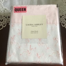 4pc Laura Ashley QUEEN Sheet Set PINK TRAILING RIBBON BOWS Coquette Cottage NEW