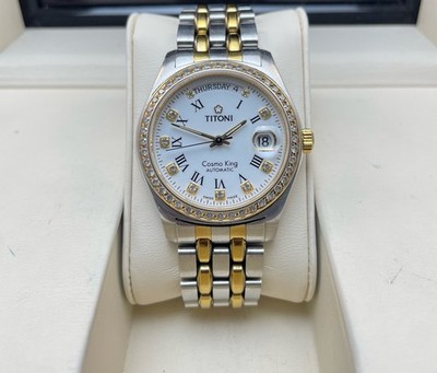 Titoni White 10-Diam Roman Dial Cosmo King 777 Men's Watch Automatic 37mm Date