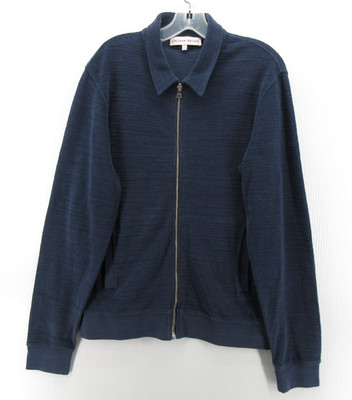 Orlebar Brown Jacket Men Medium Blue Brendon Terry Cloth Bomber Sweater Coat
