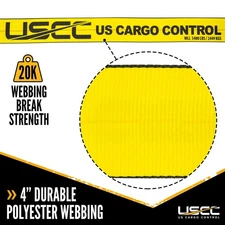 US Cargo Control 4 Inch x 27 Foot Yellow Winch Straps w/D-Ring 2 Pack