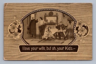Antique Comic Postcard Spanking Scene I Love Your Wife Kids 1910
