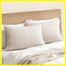 Cotton Waffle Pillow Shams Standard Size 2 Pack 20x26 Cream Decorative Brea...