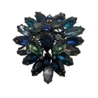 Vintage Blue Rhinestone Flower Brooch Pin Gold Tone 2 In Costume Jewelry