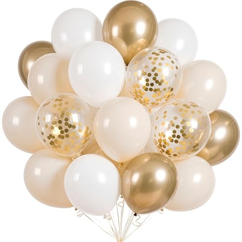 Ballons beige blanc et or chic pour votre decoration de table de mariage champetre