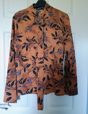 Womens blouse top long sleeve ties Rust Colour Leaves Berries Branches Boohoo  8