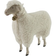 Wooly Easter German Style White Sheep Lamb Figure with Bell 5 1/2" Size Putz