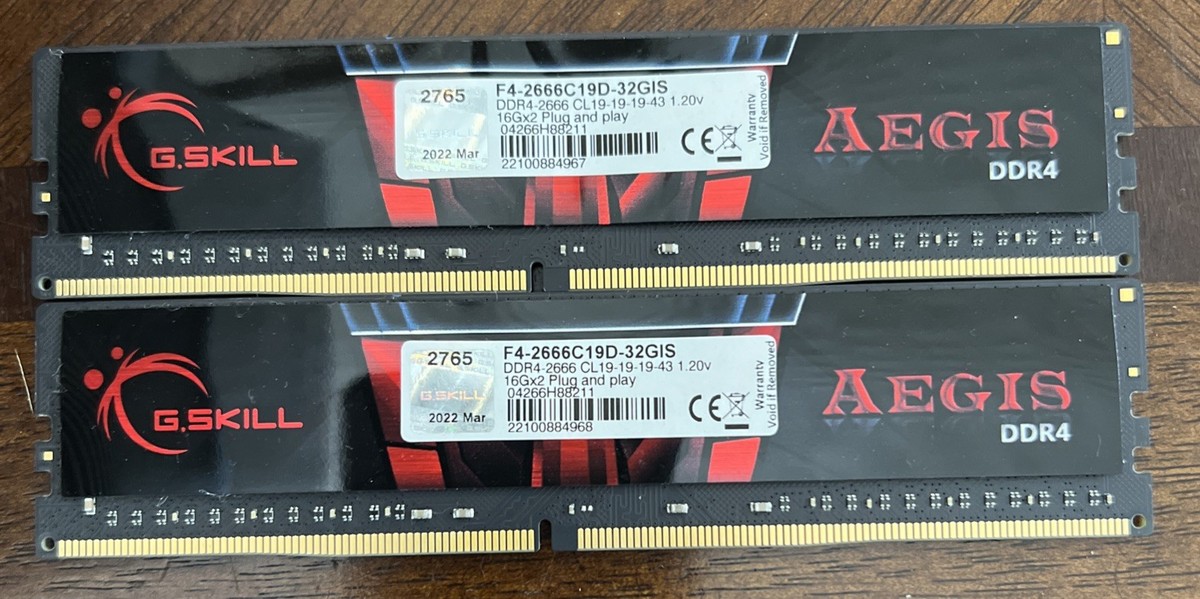 G.Skill Aegis 32GB (2x16GB) RAM DDR4 2666MHz F4-2666C19D-32GIS