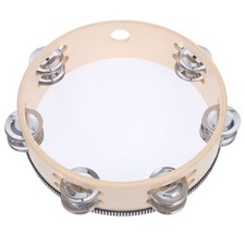 Wood Tambourine: 8 Inch Kids Hand Percussion Instrument - Double Row Jingles
