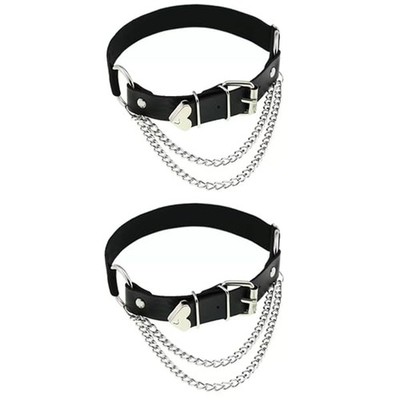 Adjustable Heart Garter Set, Leather Punk Garter with Chains for Body Accessory