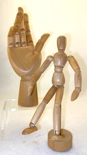 Lot of Two Articulated Wooden Artist's Models / 7" Hand and 6.5" Figure