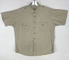 Vintage LL Bean Safari Shirt Men  s Large Tan Military Short Sleeve Button Down