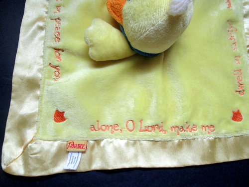 Parabola Peluche Raso Anatra Pulcino Lovey Coperta di Sicurezza Giallo Salmi Cristiani - Foto 4 di 5