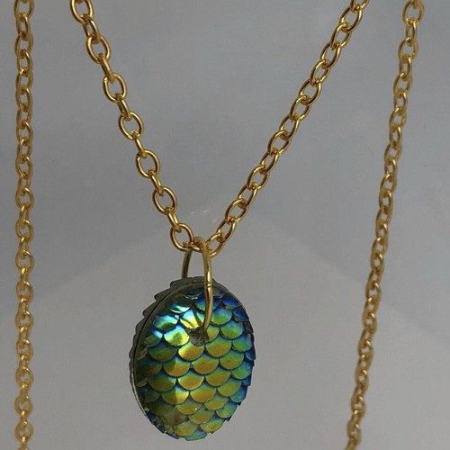 Mermaid Egg / Dragon Egg Scales Silver Plt Charm pendant necklace 18 inches long - Picture 21 of 46