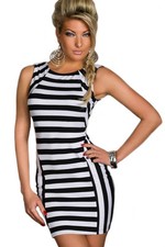 Form Fitting Stretch Mini Dress in Black & White Strips Dress Small