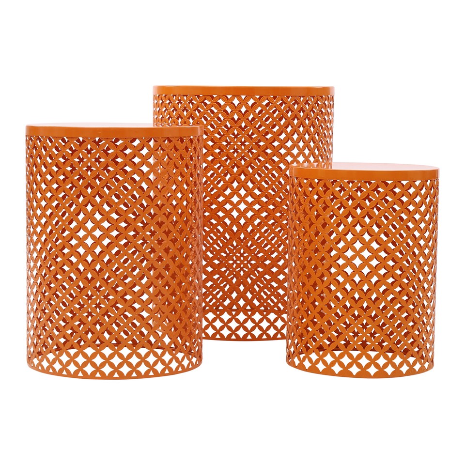 3Pcs Metal Frame Accent End Tables Cylindrical Iron Frame Side Tables ...