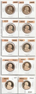 2010,2011,2014,2015,2016,2018,2019,2023 - 10 USA Sacagawea Dollars (Proofs) SCG1