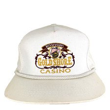 Vtg Gold Shore Casino Mississippi Hat Spell Out Logo Rope Snap Back Baseball Cap