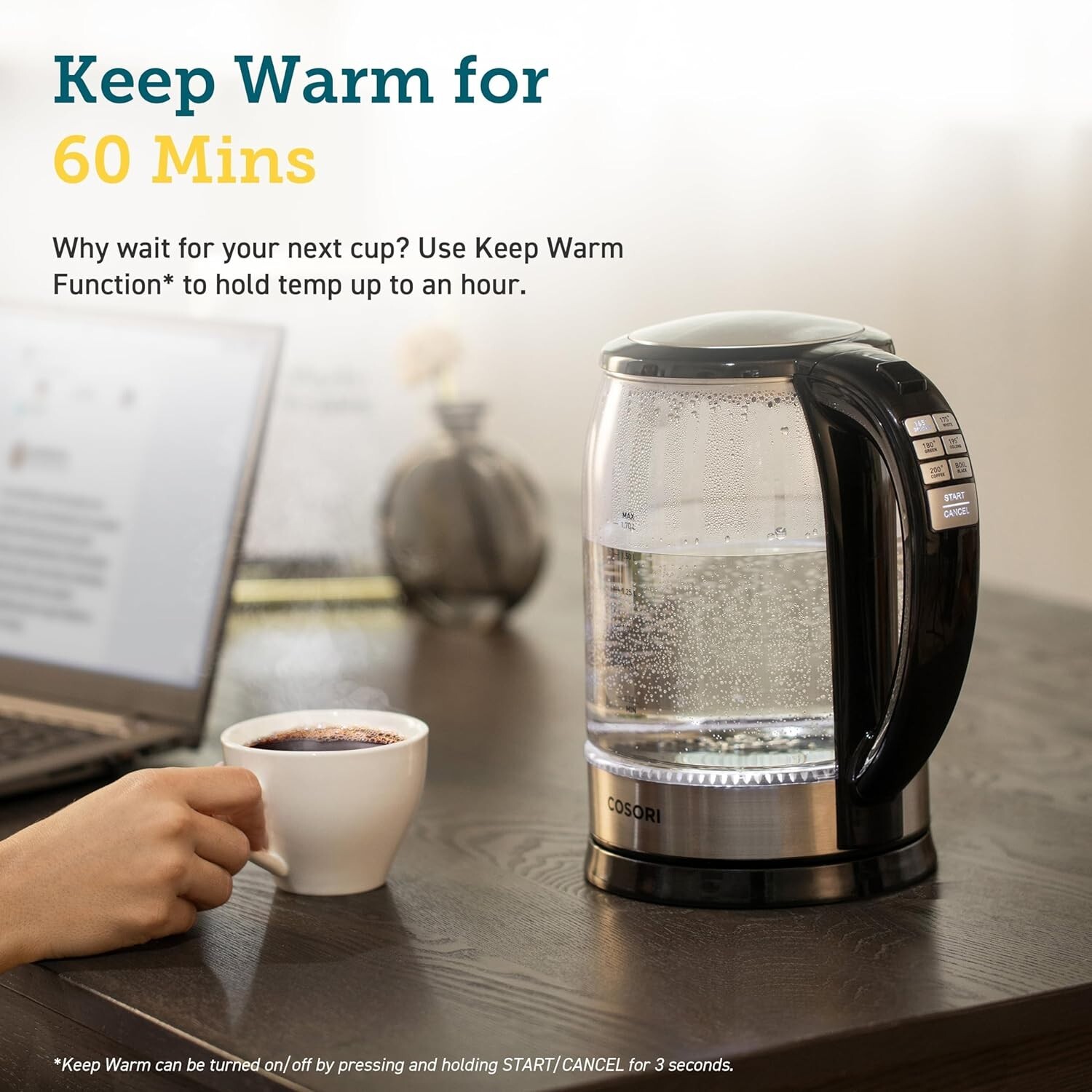 COSORI Electric Kettle Temperature Control with 6 Presets, 60min Keep Warm 1.7L