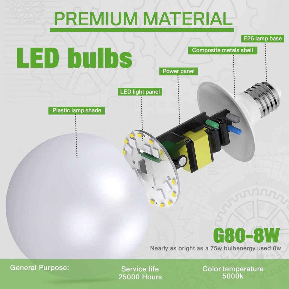 8Pcs 8W (75W Equivalent) LED Light Bulb E26 Soft Warm Bright White