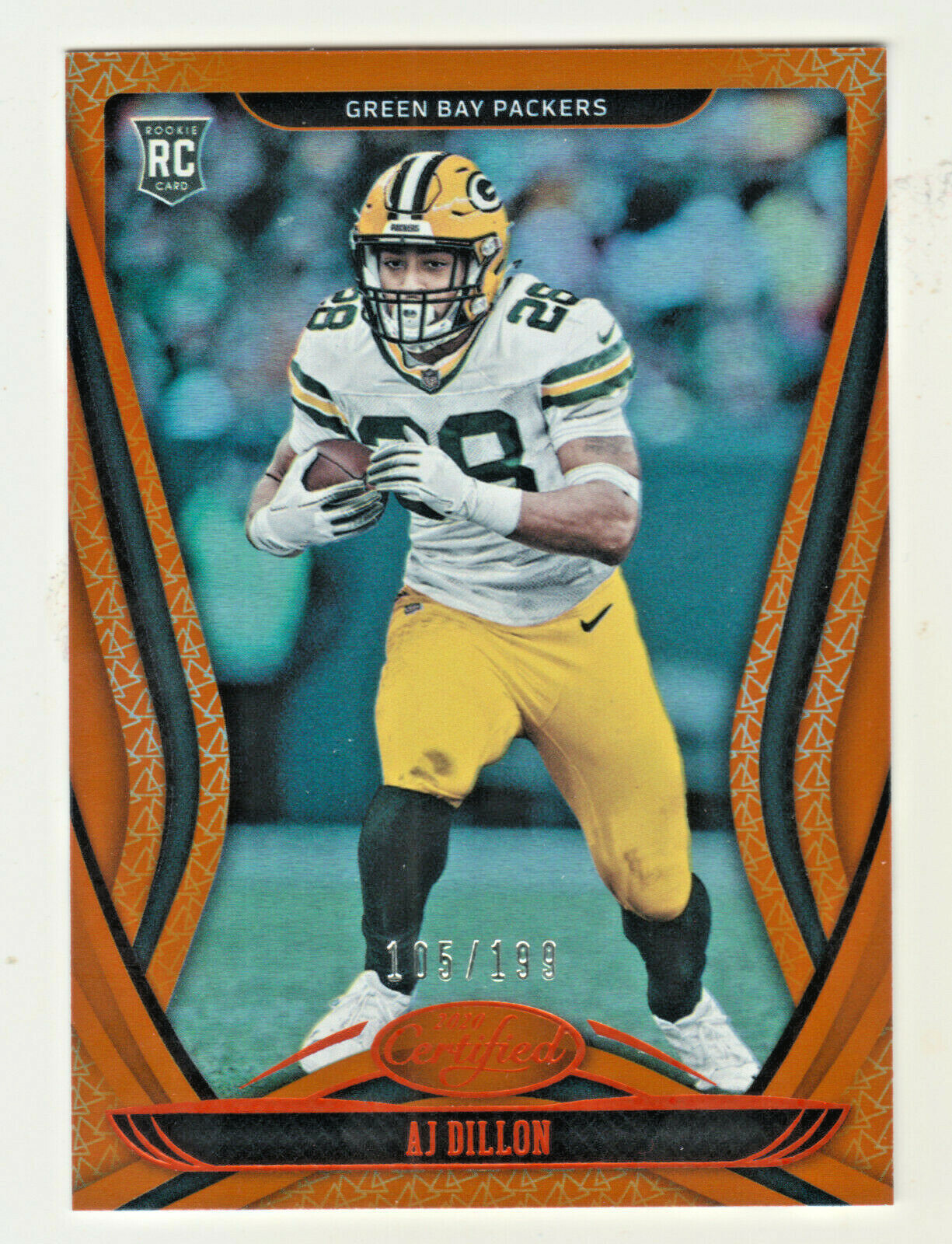 2020 Panini Certified MIRROR ORANGE #124 AJ DILLON RC Rookie 105/199 Packers