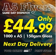 1000 A5 Flyers/Leaflet Printed Single or Double side on 150gsm Next Day Delivery