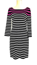 WHITE HOUSE BLACK MARKET Women's Striped Shift Dress Stretch Fuchsia Accent  M