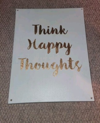 Think Happy Thoughts Canvas Print Wall hanging Decoration Gold Cursive