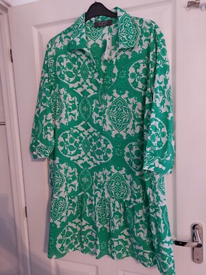 womens 3/4 sleeved green and white shirt dress size 20 from primark new |  eBay UK