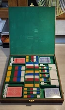 Dal Negro Poker Card Dice Chips Set, Wood & Leather, Vintage Poker Chip Set