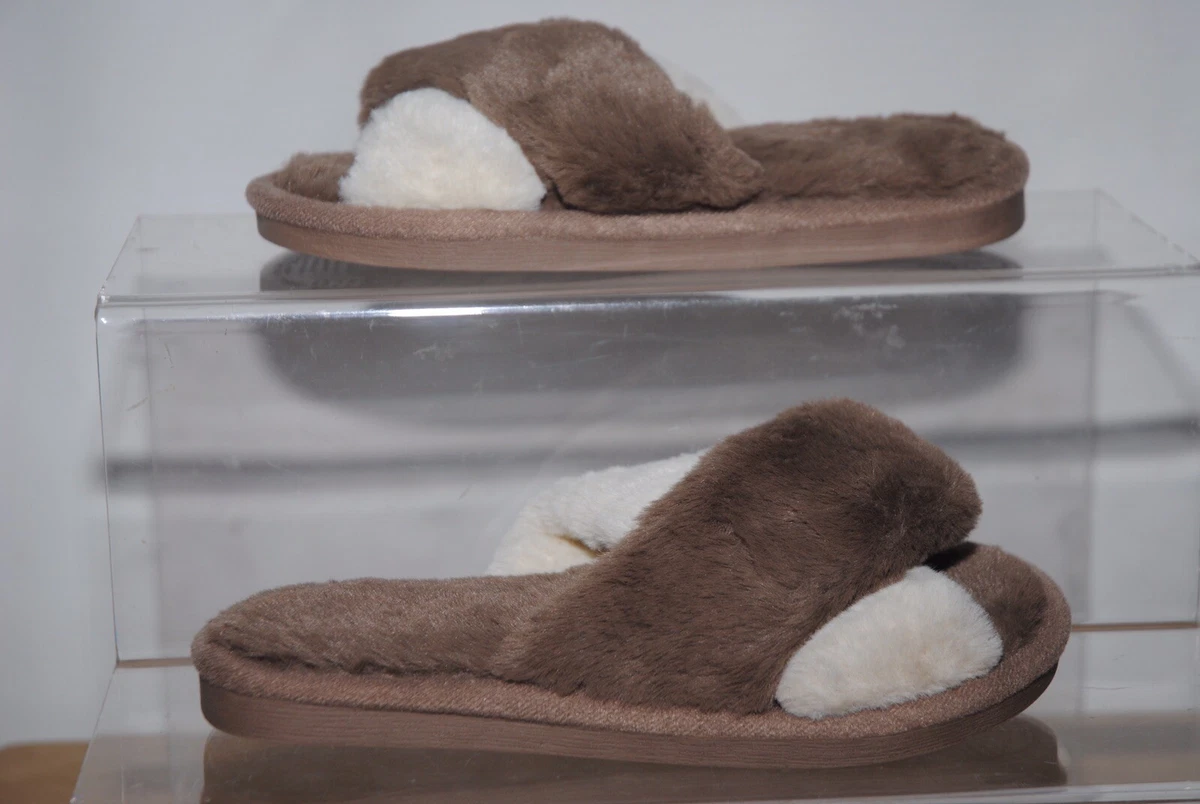 Girls Brown Cream Cross Front Slippers Uk Size 13 1 eBay