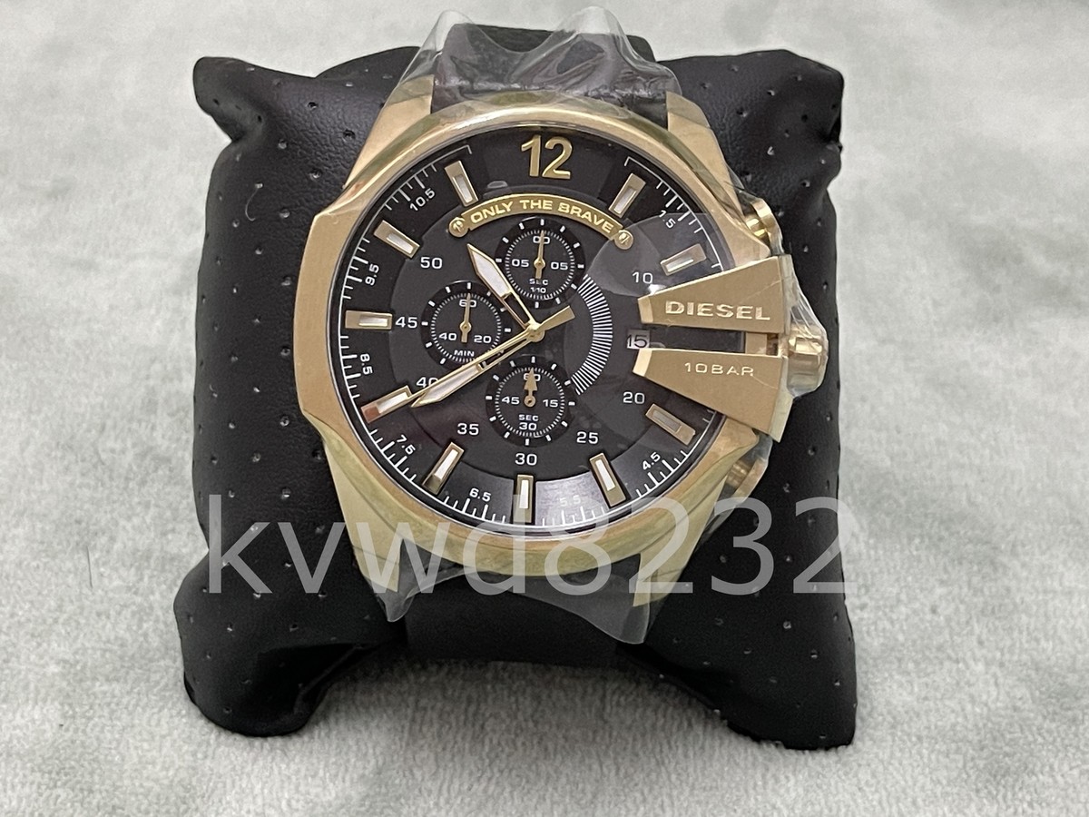 Diesel DZ4344 Mega Chief Chronograph Gold Case Black Leather Strap