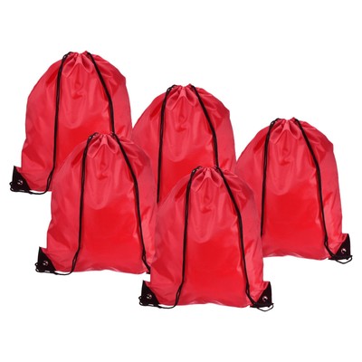 5Pcs 42x34cm Nylon Drawstring Backpack Cinch Storage Sack Sports Bags Red