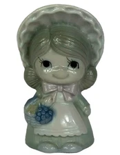 Royal Crown Porcelain Girl Figurine Pilgrim Victorian Hat Basket 5"