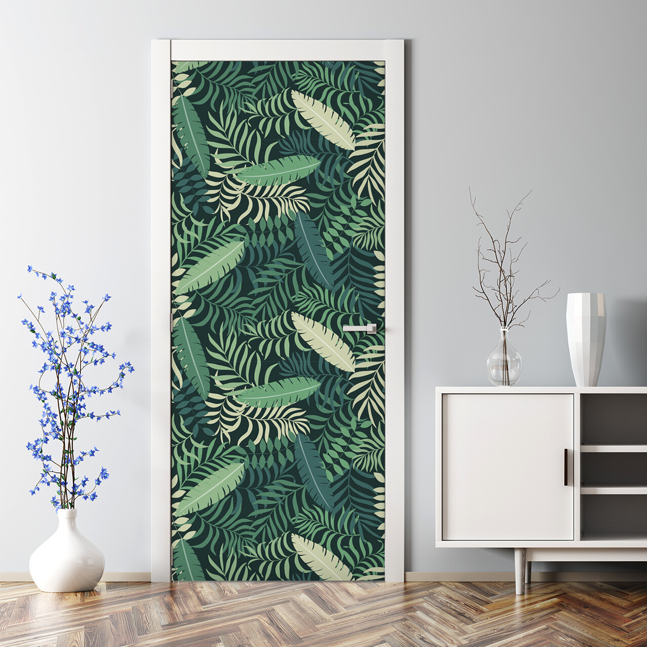 Palm Pastel Leaves Bubble Free Door sticker self adhesive Decal peel & stick