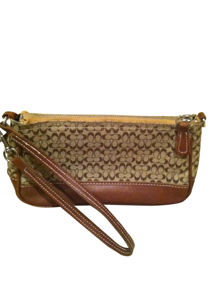 Authentic Coach Purse Brown Leather/Logo cloth Gem