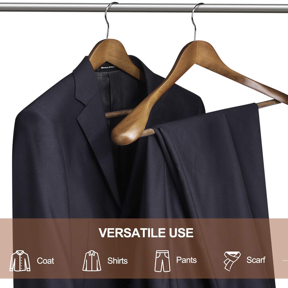 The Great American Hanger Company Wooden Coat Hangers - Concave Walnut Finish, Chrome Swivel Hook, Set Of 12